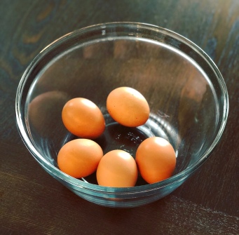 Five large brown eggs